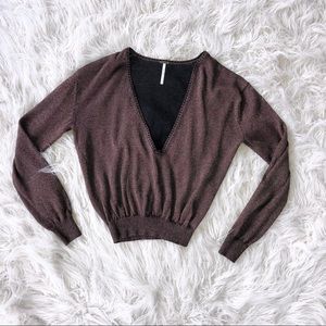 Maroon Sparkly Sweater with Deep V